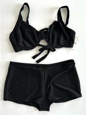 ✨Matching set✨ J.Crew Black Ribbed Cross-back Underwire Bikini & Short
